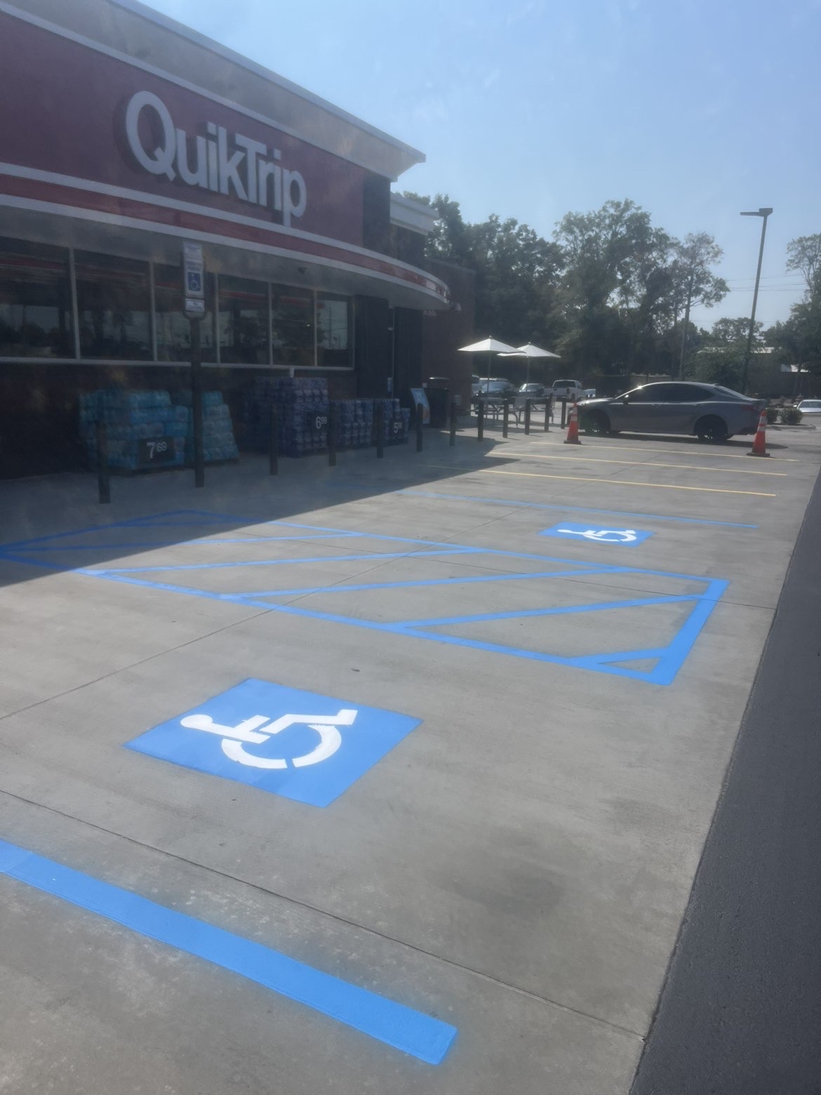 Parking lot restriping with fresh lines