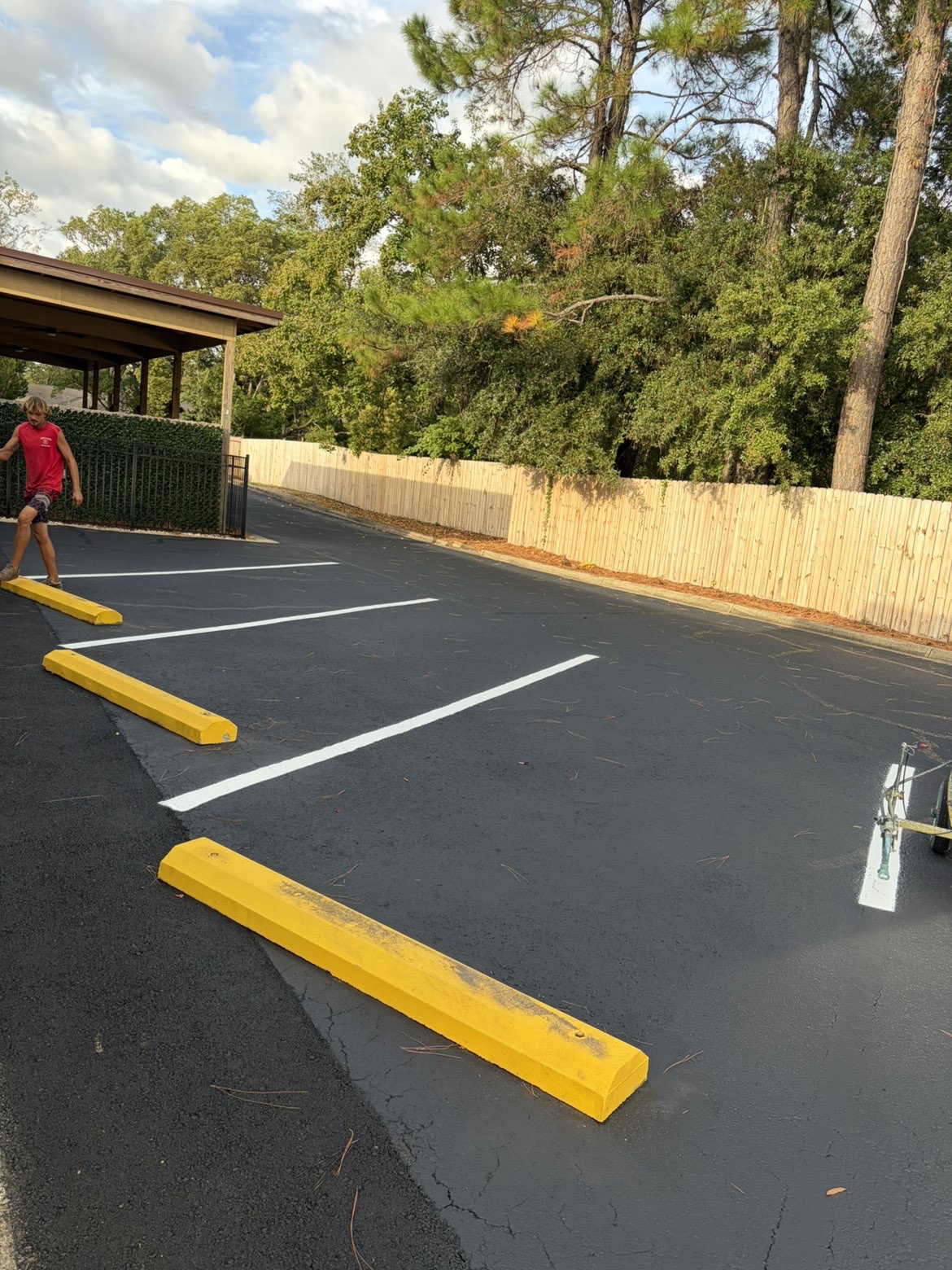 Parking lot with new striping